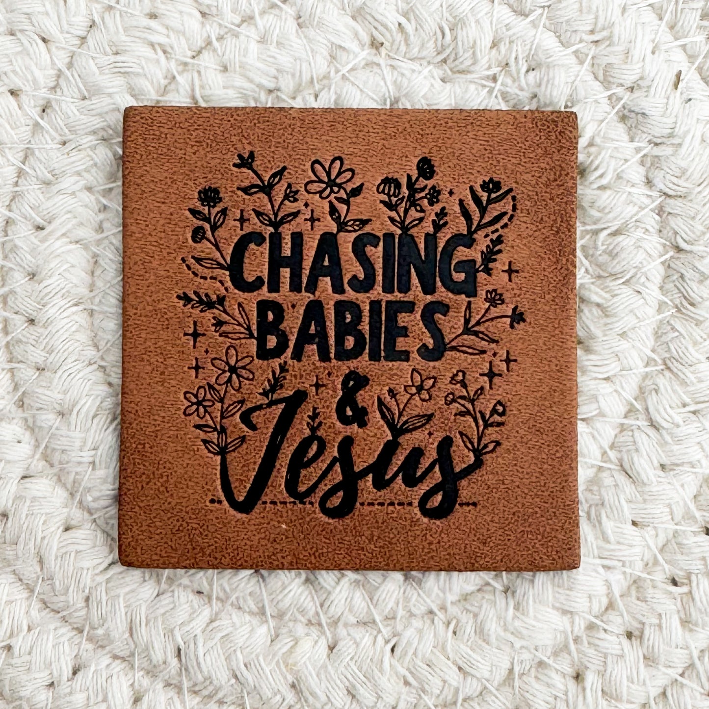 Chasing Babies and Jesus Faux Leather Patch image 0