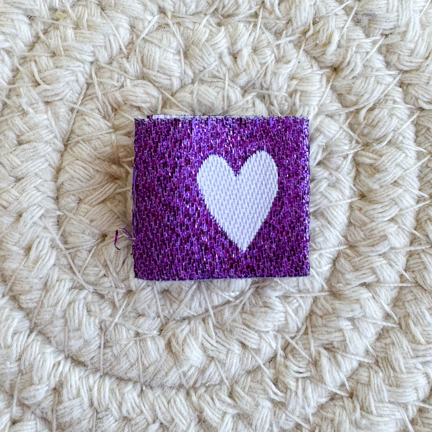 Bright Purple Shimmery Heart Woven Label image 0