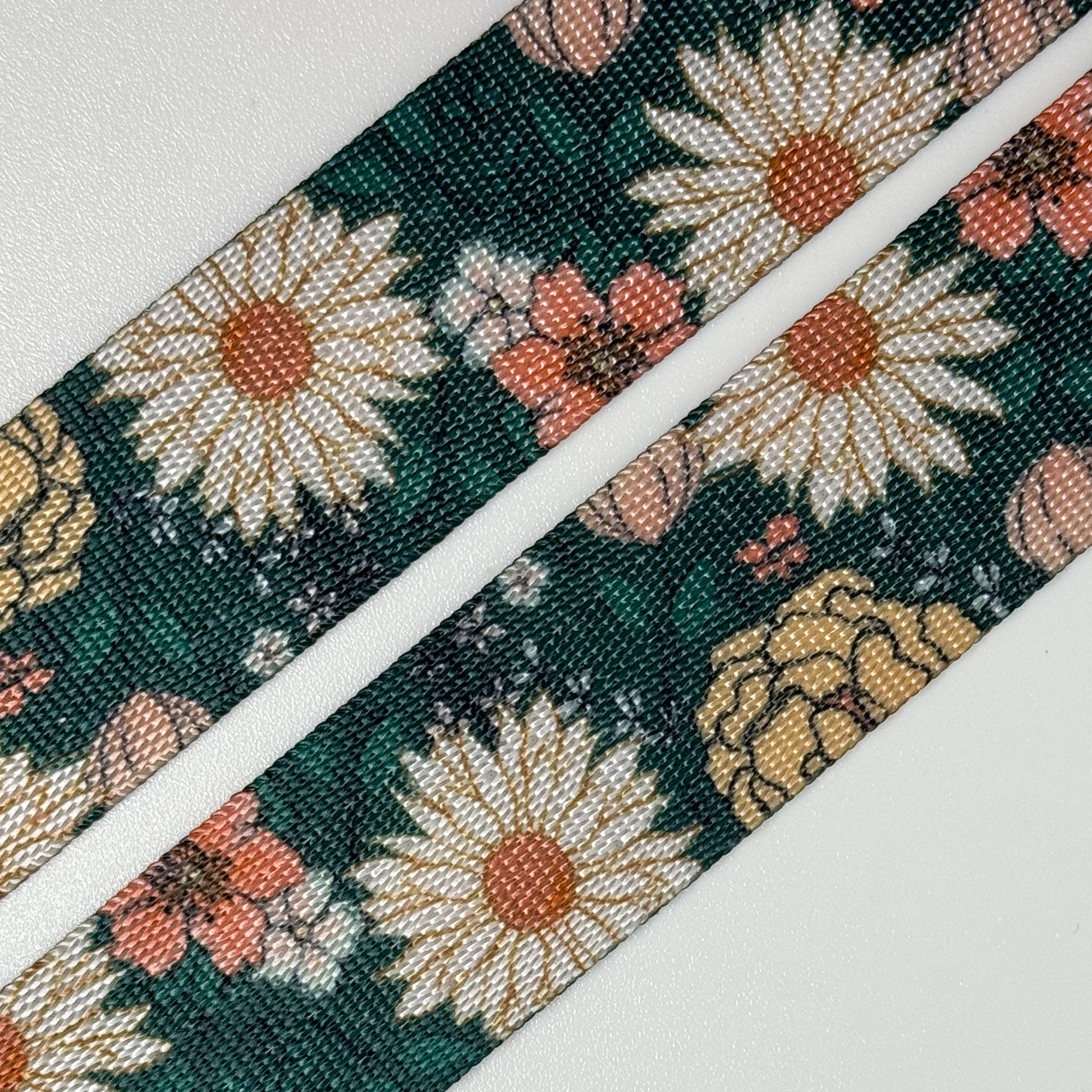 Teal Floral 1” Nylon Webbing By the Yard  image 0