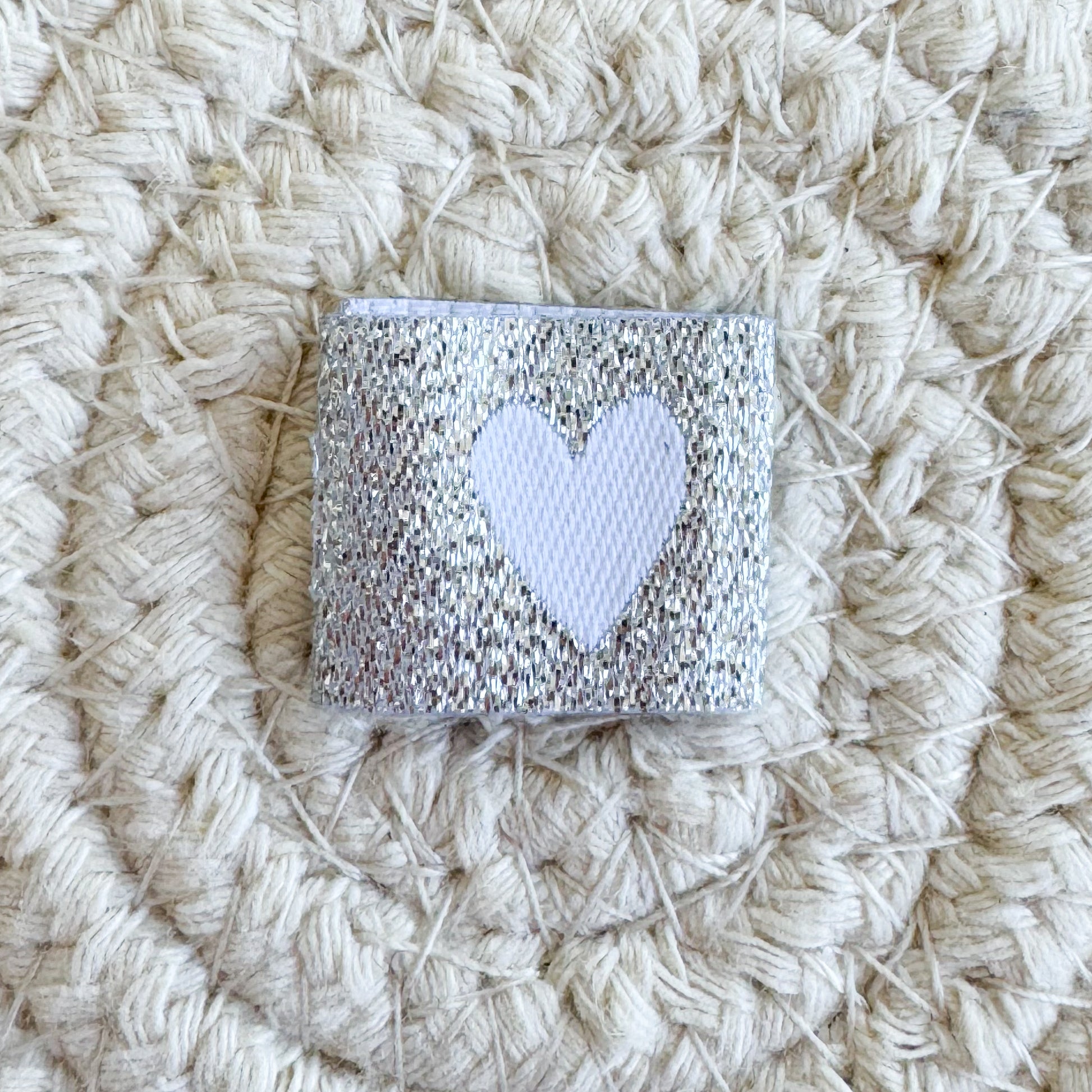 Silver Shimmery Heart Woven Label image 0