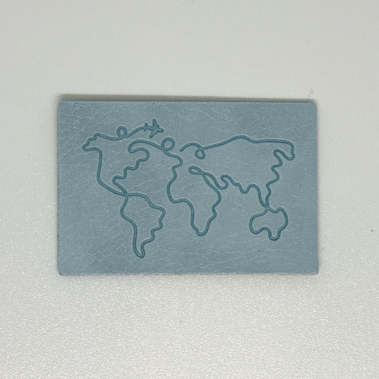 World Map Light Blue Faux Leather Patch image 0