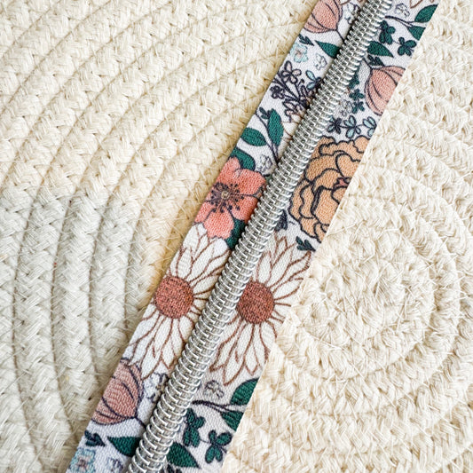 White Floral Zipper Tape By the Yard  image 0